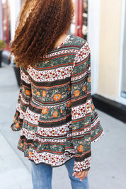 Beautiful You Green Floral Stripe Woven Blouse | Daverri Fashions