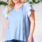 Blue Floral & Stripe V Neck Tie Double Flutter Sleeve Top - DAVERRI FASHIONS