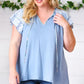 Blue Floral & Stripe V Neck Tie Double Flutter Sleeve Top - DAVERRI FASHIONS