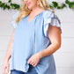 Blue Floral & Stripe V Neck Tie Double Flutter Sleeve Top - DAVERRI FASHIONS