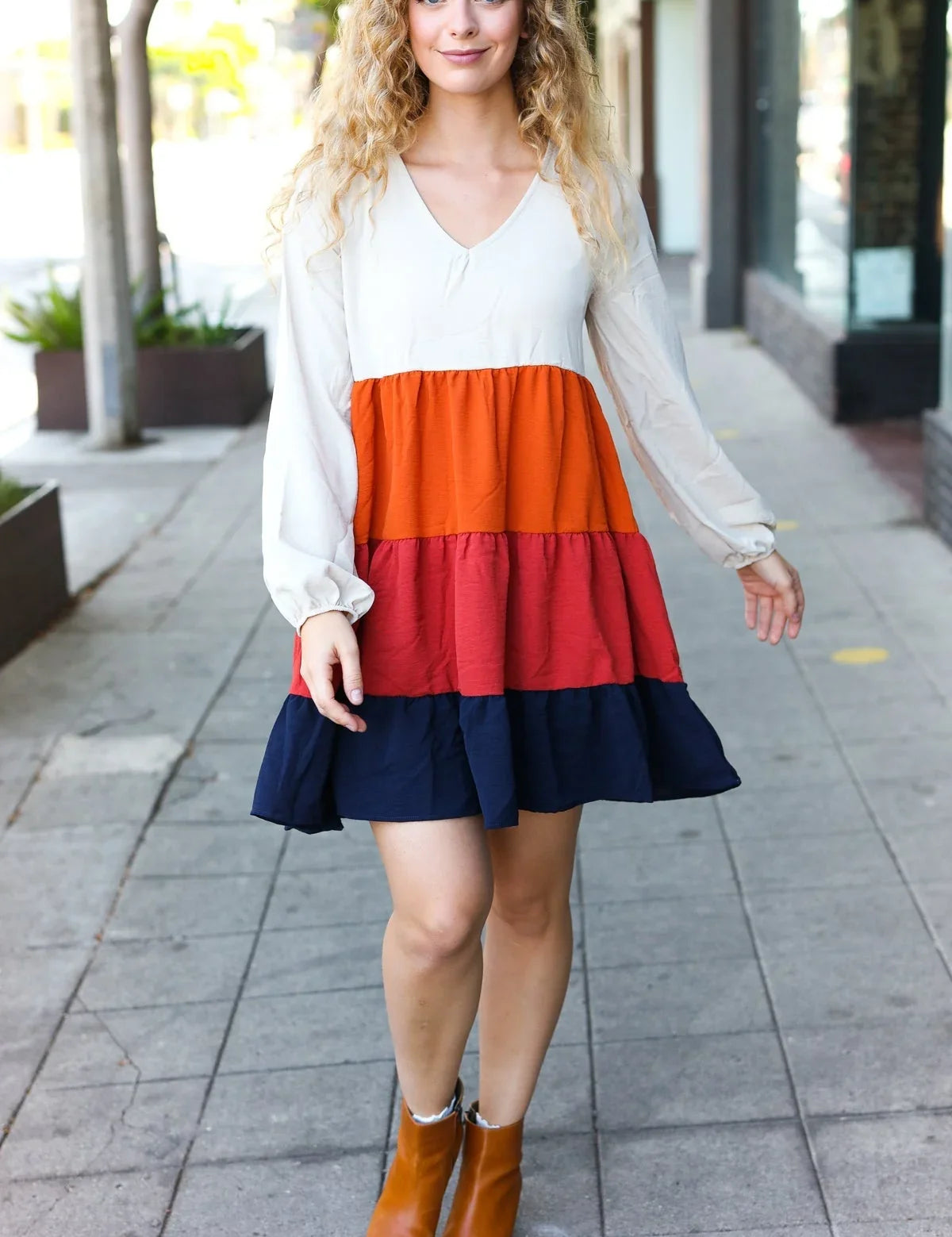 Beautiful You Orange & Multicolor Tiered Babydoll Dress | Daverri Fashions