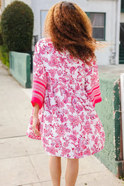Let's Meet Up Red & Pink Paisley Drop Shoulder Kimono Dress | Daverri Fashions