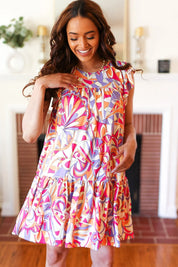 Multicolor Geometric Midi Flutter Sleeve Dress | 07-01-25 Summer Sale Daverri Fashions