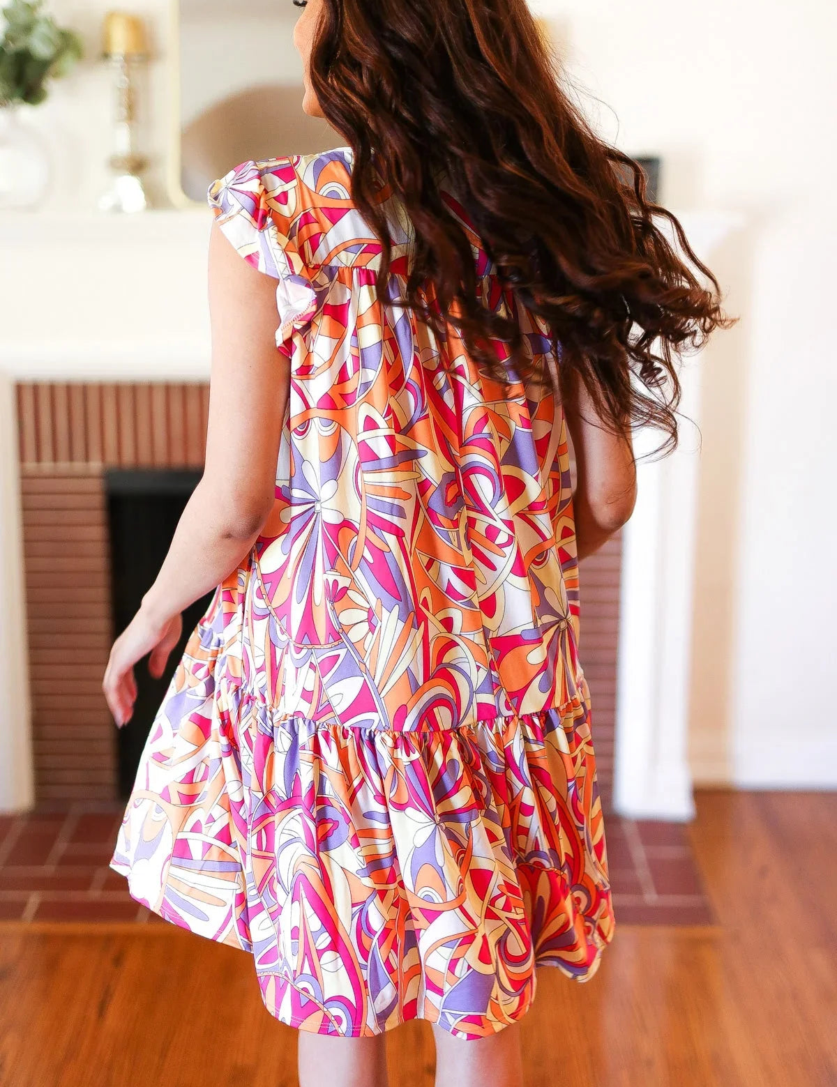 Multicolor Geometric Midi Flutter Sleeve Dress | 07-01-25 Summer Sale Daverri Fashions