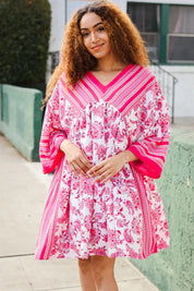 Let's Meet Up Red & Pink Paisley Drop Shoulder Kimono Dress | Daverri Fashions