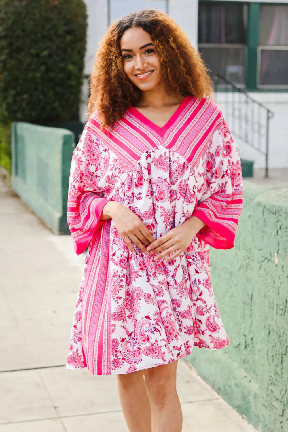 Let's Meet Up Red & Pink Paisley Drop Shoulder Kimono Dress | Daverri Fashions