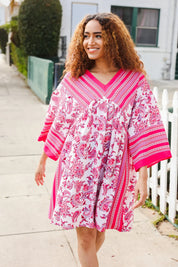 Let's Meet Up Red & Pink Paisley Drop Shoulder Kimono Dress | Daverri Fashions