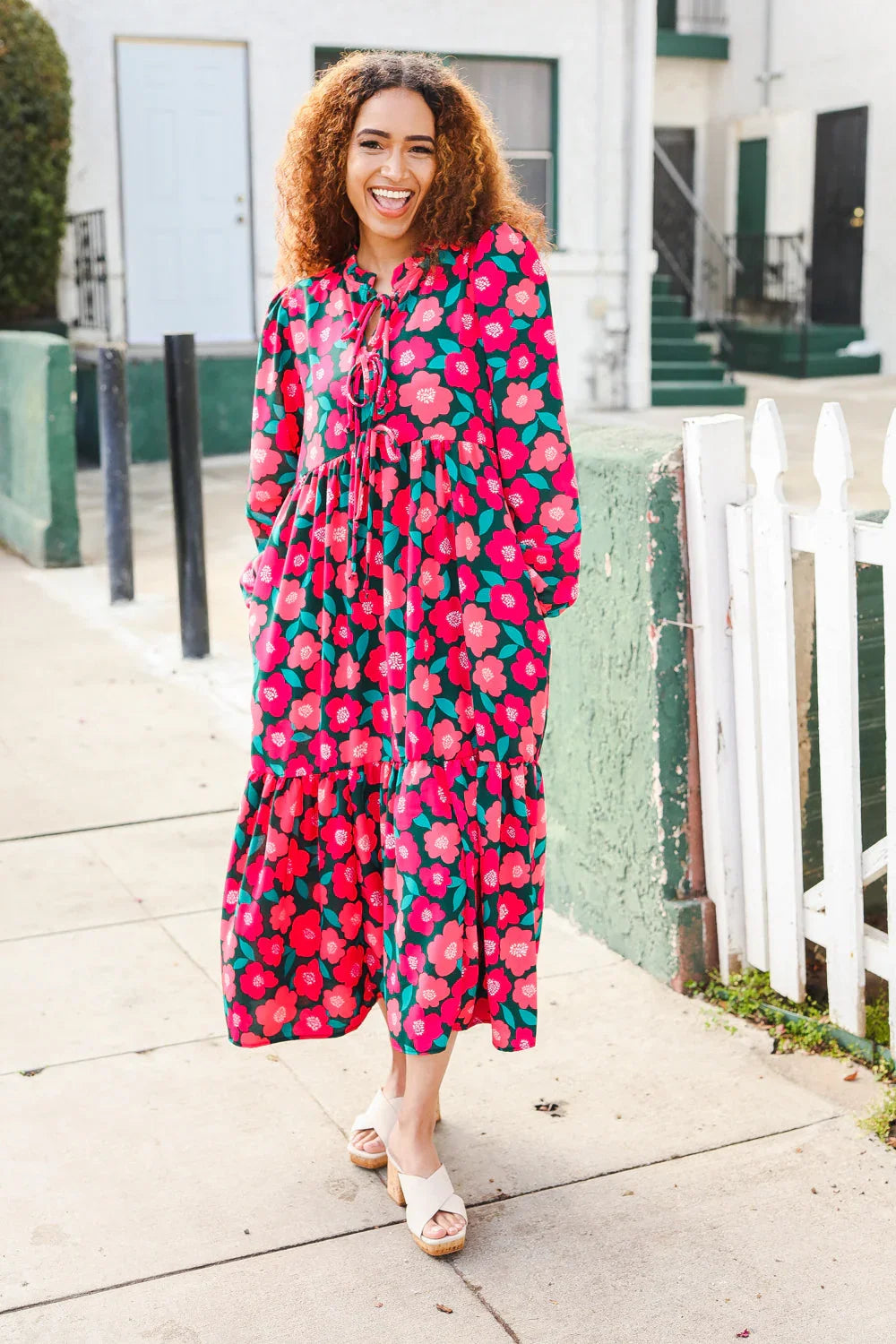 Look Adorable Ribbon Bow Tie Babydoll Tiered Maxi Dress | Daverri Fashions