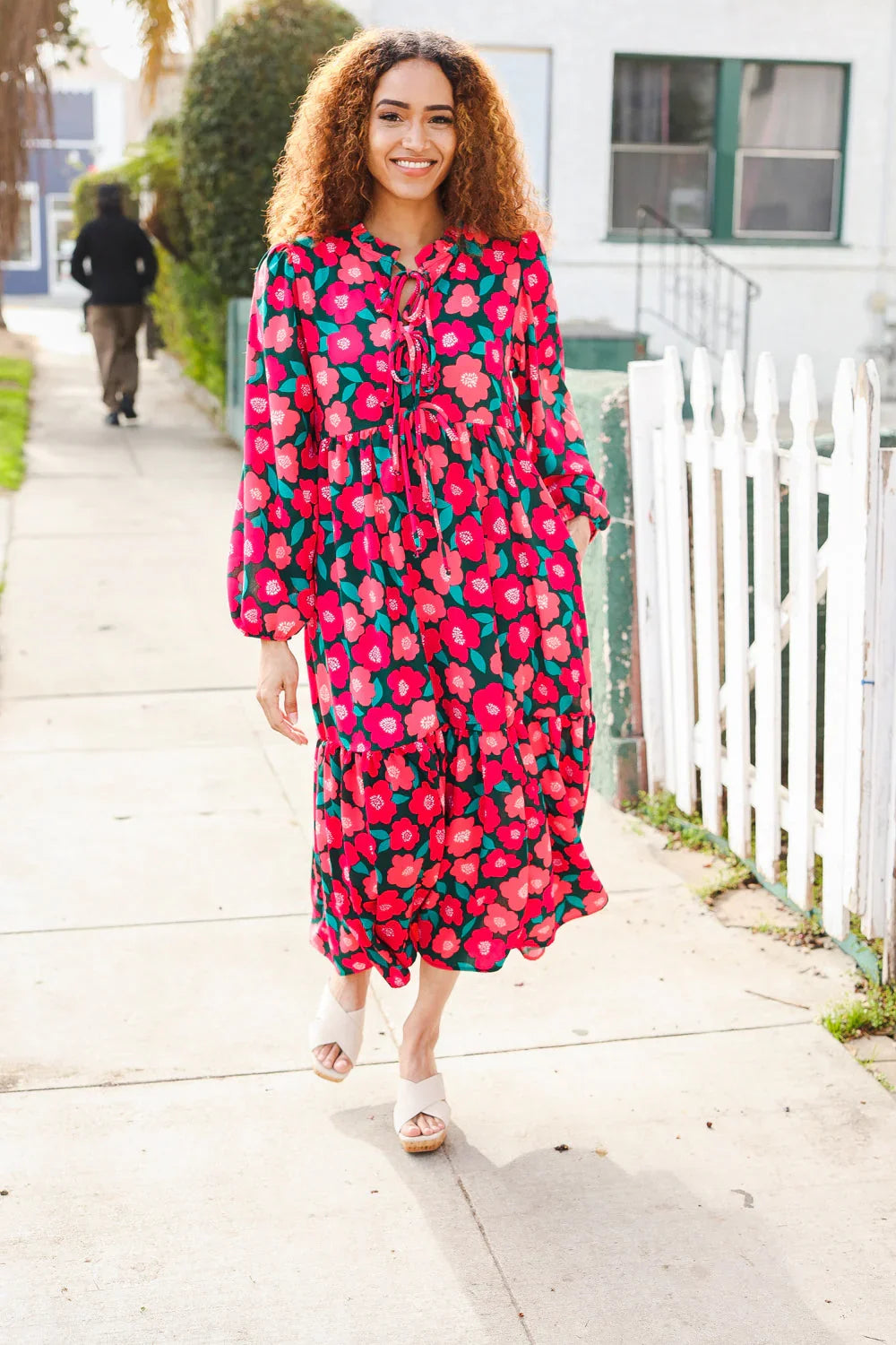 Look Adorable Ribbon Bow Tie Babydoll Tiered Maxi Dress | Daverri Fashions