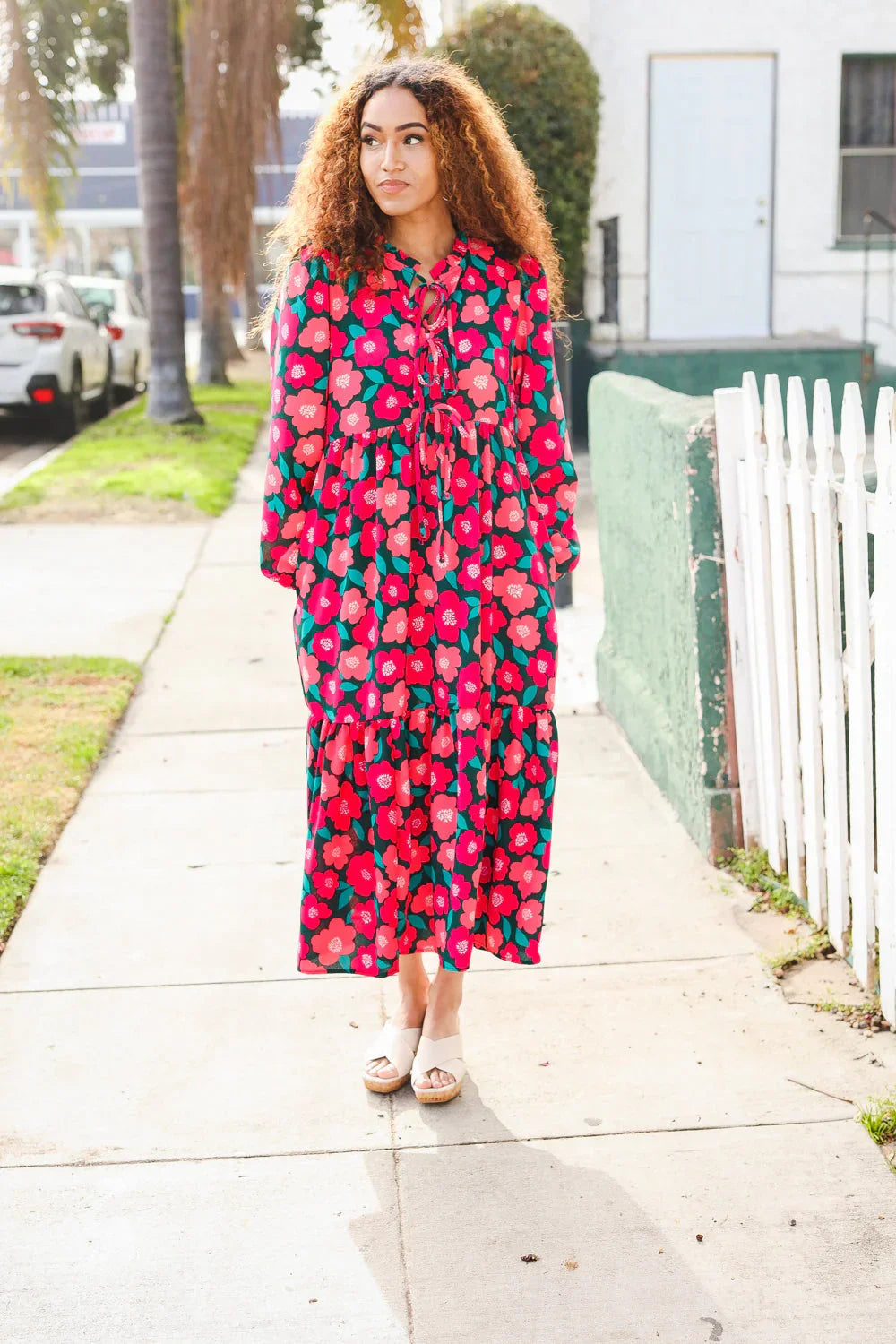 Look Adorable Ribbon Bow Tie Babydoll Tiered Maxi Dress | Daverri Fashions