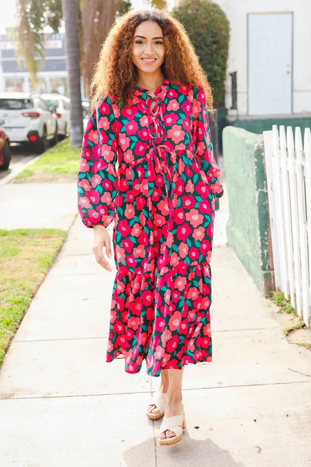 Look Adorable Ribbon Bow Tie Babydoll Tiered Maxi Dress | Daverri Fashions