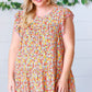 Sunset Floral Print Ruffle Tiered Keyhole Top - DAVERRI FASHIONS