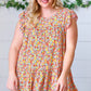 Sunset Floral Print Ruffle Tiered Keyhole Top - DAVERRI FASHIONS