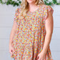 Sunset Floral Print Ruffle Tiered Keyhole Top - DAVERRI FASHIONS