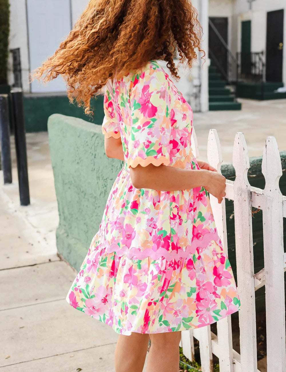 Beautiful You Rose Floral Print Ric Rack Trim Babydoll Dress | Daverri Fashions