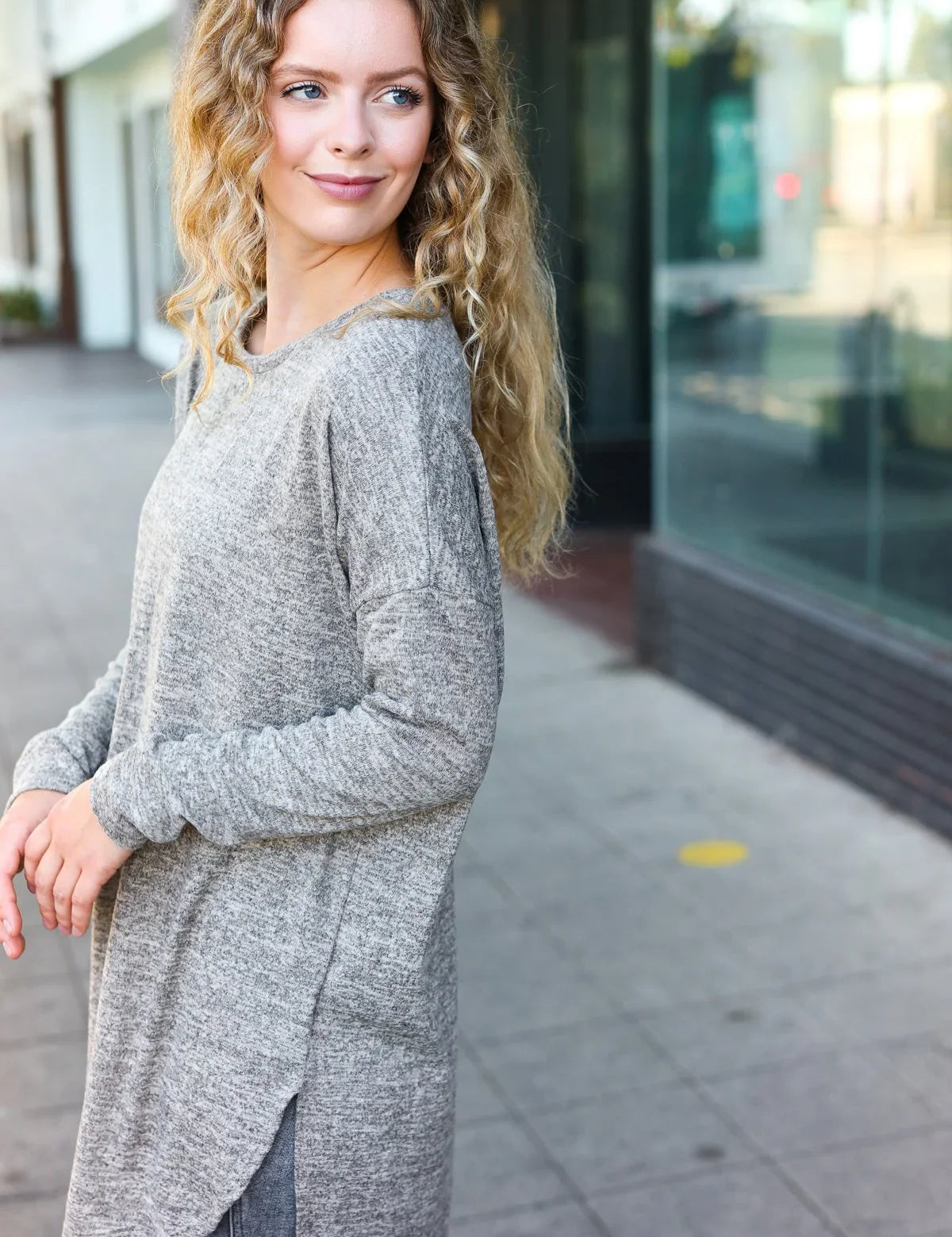 Casual Living Grey Two-Tone Tunic Side Slit Pullover | Daverri Fashions