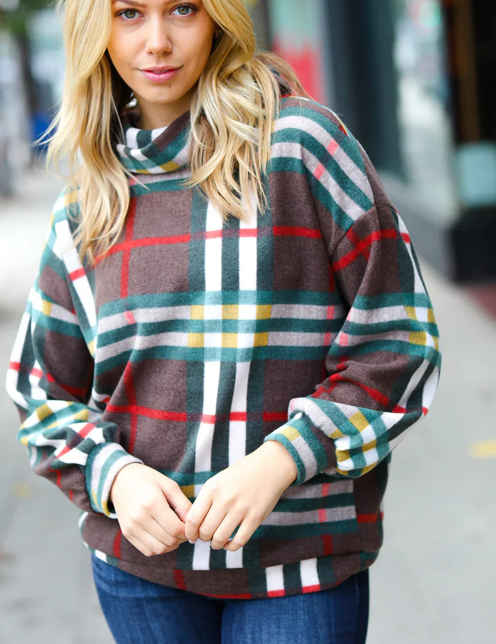 Embrace The Joy Multicolor Plaid Turtleneck Sweater | Daverri Fashions