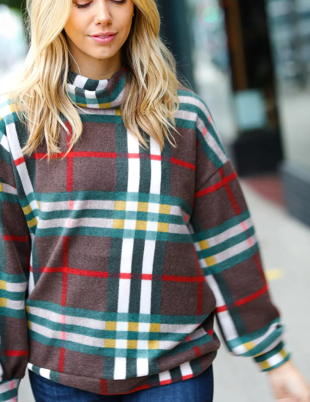 Embrace The Joy Multicolor Plaid Turtleneck Sweater | Daverri Fashions