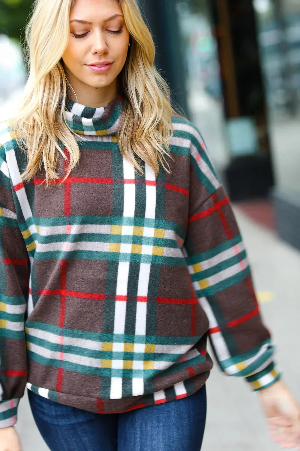 Embrace The Joy Multicolor Plaid Turtleneck Sweater - DAVERRI FASHIONS