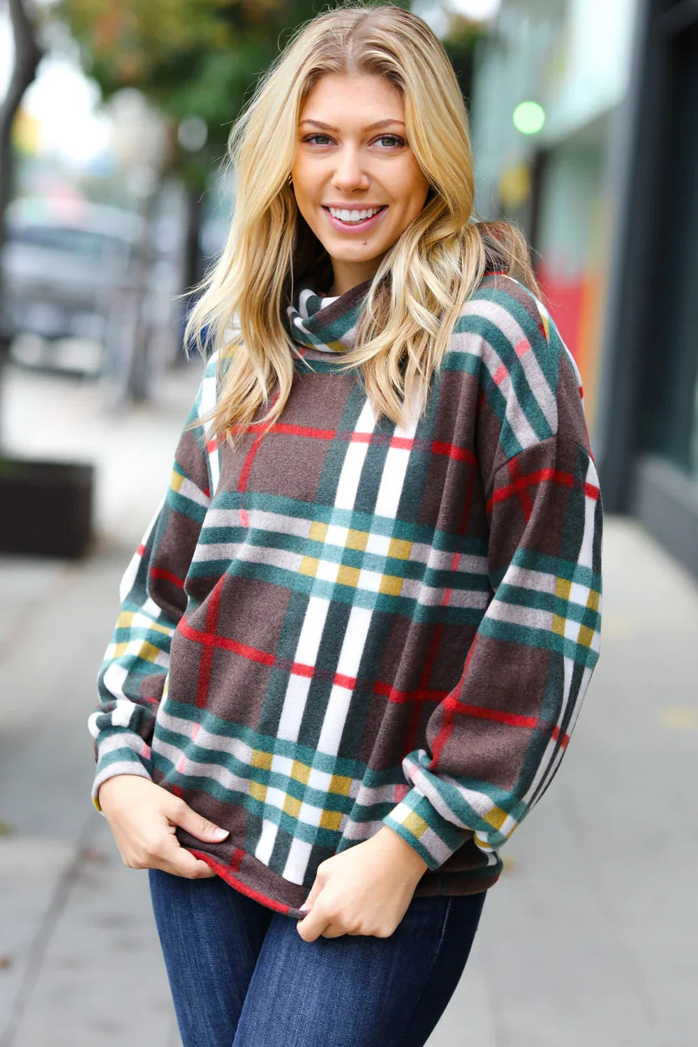 Embrace The Joy Multicolor Plaid Turtleneck Sweater | Daverri Fashions