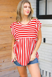 Red Stripe Babydoll Flutter Sleeve Top | Daverri Fashions