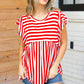 Red Stripe Babydoll Flutter Sleeve Top - DAVERRI FASHIONS