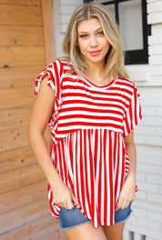 Red Stripe Babydoll Flutter Sleeve Top | Daverri Fashions