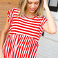 Red Stripe Babydoll Flutter Sleeve Top - DAVERRI FASHIONS