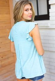 Sky Blue Two Tone Babydoll Fringe Tassel Top | Daverri Fashions