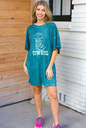 Emerald Cotton Blend COWGIRL Graphic Long Tee | 07-01-25 Summer Sale Daverri Fashions