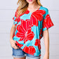 Teal & Cherry Red Floral Print V Neck Top - DAVERRI FASHIONS