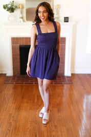 Indigo Terry Smocked Tank Top Baggy Shorts Romper | Daverri Fashions