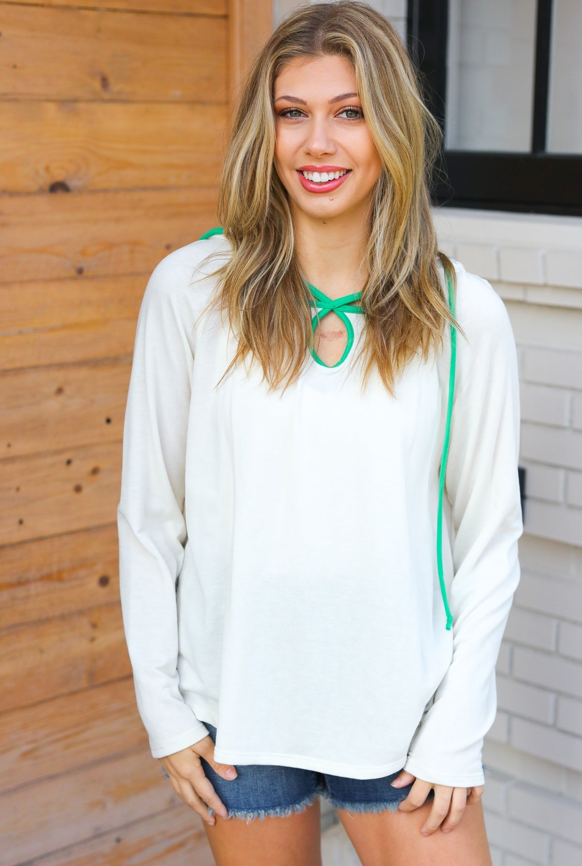 Haptics Kelly Green Clover Cut Out Terry Hoodie | Hoodies Daverri Fashions