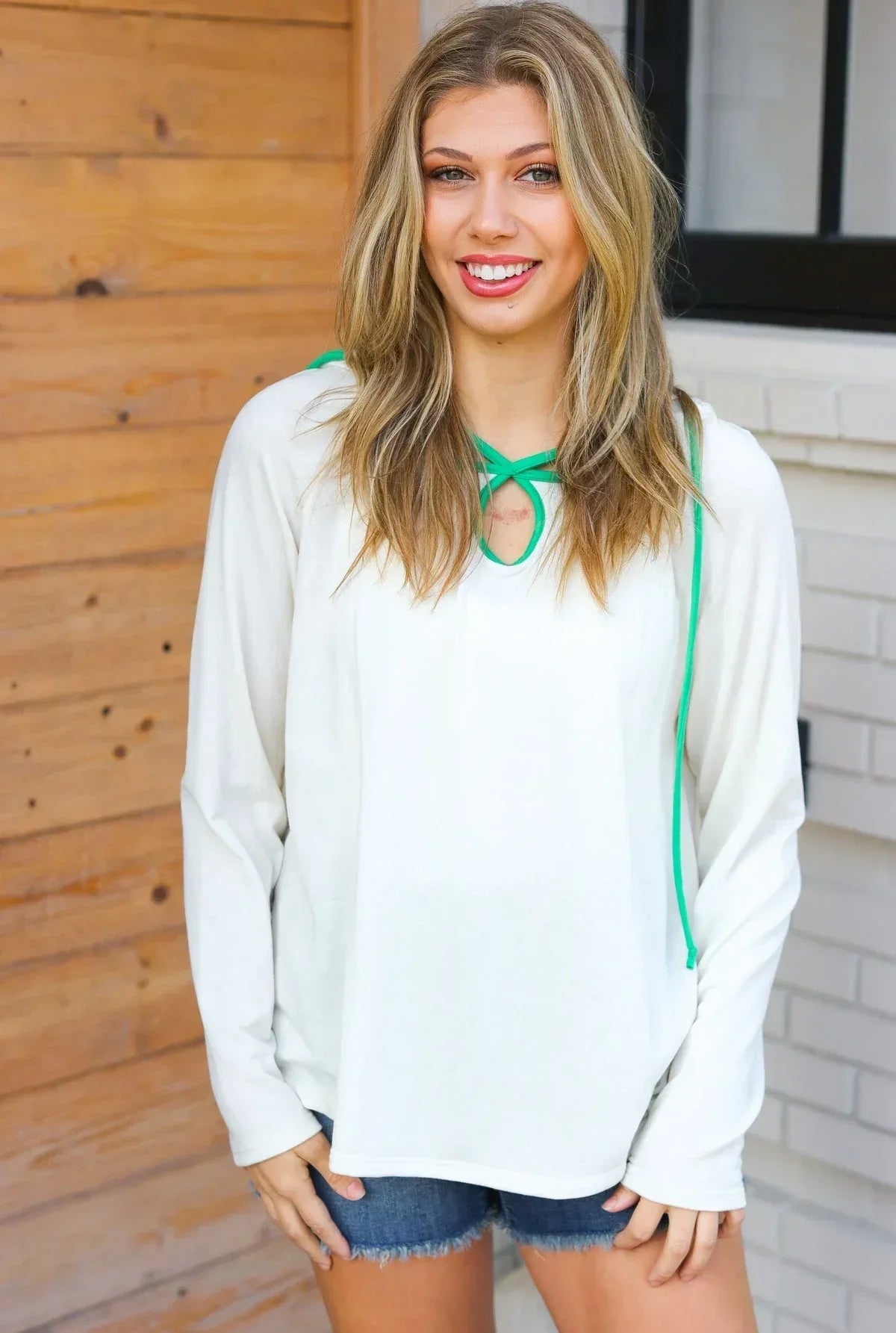 Haptics Kelly Green Clover Cut Out Terry Hoodie - DAVERRI FASHIONS