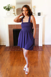 Indigo Terry Smocked Tank Top Baggy Shorts Romper | Daverri Fashions