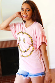 Live For Today Pink Floral Smiley Face Flutter Sleeve Tee | Daverri Fashions