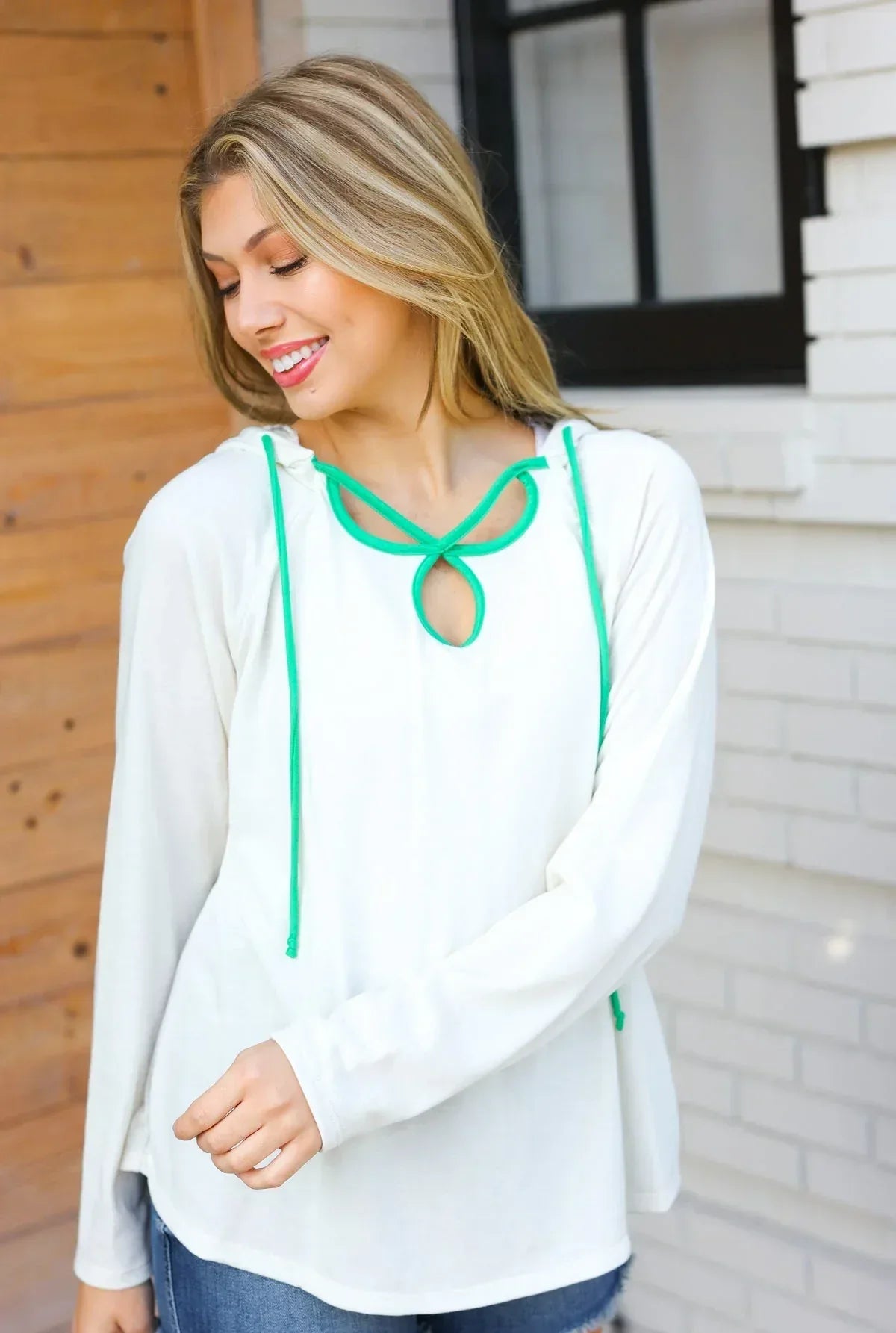 Haptics Kelly Green Clover Cut Out Terry Hoodie - DAVERRI FASHIONS