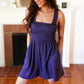 Indigo Terry Smocked Tank Top Baggy Shorts Romper - DAVERRI FASHIONS