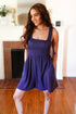 Indigo Terry Smocked Tank Top Baggy Shorts Romper - DAVERRI FASHIONS