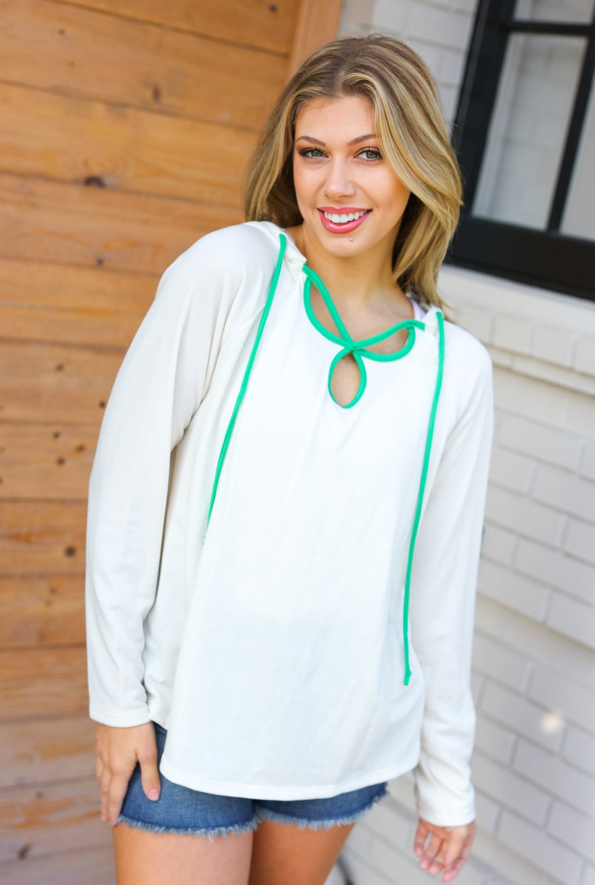 Haptics Kelly Green Clover Cut Out Terry Hoodie | Hoodies Daverri Fashions