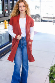Casual Days Rust Lace Sleeve Front Pocket Hacci Cardigan | 2024 Blow-Out Sale Daverri Fashions