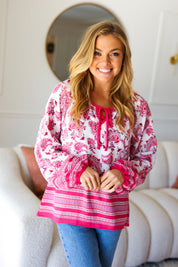 Haptics Bubble Sleeve Paisley Boho Front Tie Blouse | Blouses Daverri Fashions