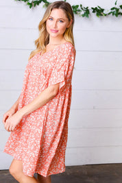Peach Ditzy Floral Woven Dolman V Neck Dress | Daverri Fashions