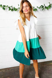 Seafoam & Emerald Tiered Frill Sleeve Midi Dress | Daverri Fashions