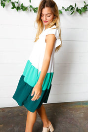 Seafoam & Emerald Tiered Frill Sleeve Midi Dress | Daverri Fashions