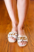 Cream Chain Detail Notched Slide Sandals - DAVERRI FASHIONS