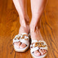 Cream Chain Detail Notched Slide Sandals - DAVERRI FASHIONS