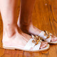 Cream Chain Detail Notched Slide Sandals - DAVERRI FASHIONS