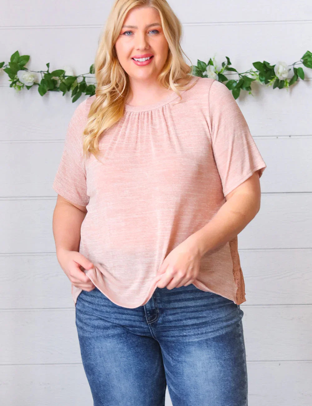 Mauve Tie Back Crinkle Floral Top | Daverri Fashions