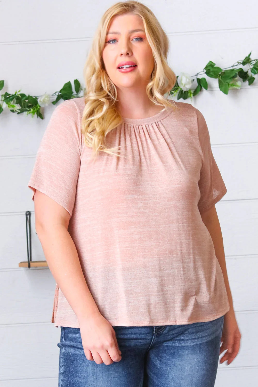 Mauve Tie Back Crinkle Floral Top | Daverri Fashions